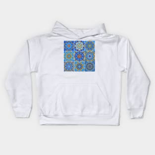 Moroccan arabic oriental tile pattern Blue Kids Hoodie